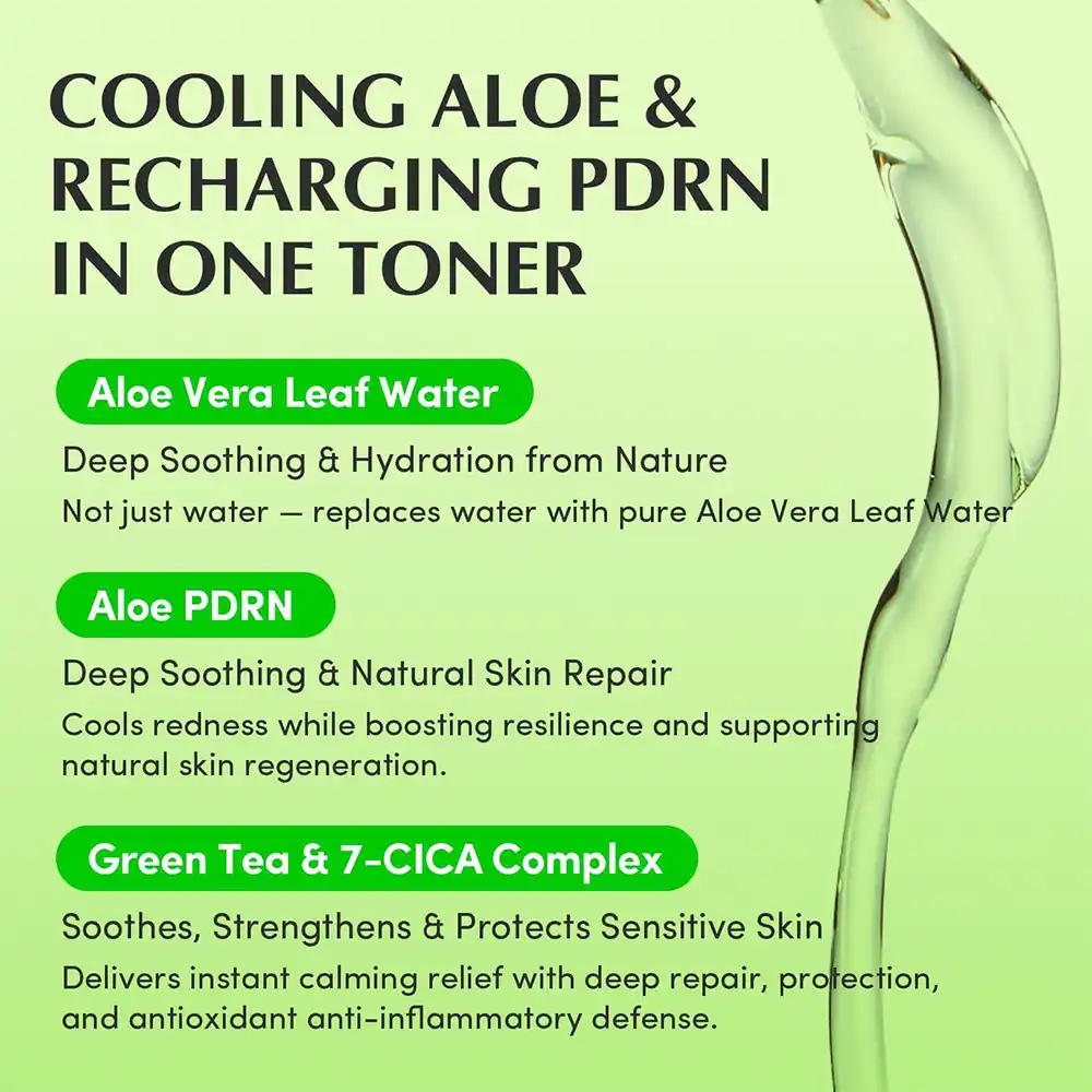 تونر PDRN آلوئه‌ورا اکوال بری تسکین‌دهنده و ترمیم‌کننده پوست EQQUALBERRY Aloe PDRN Calming Toner