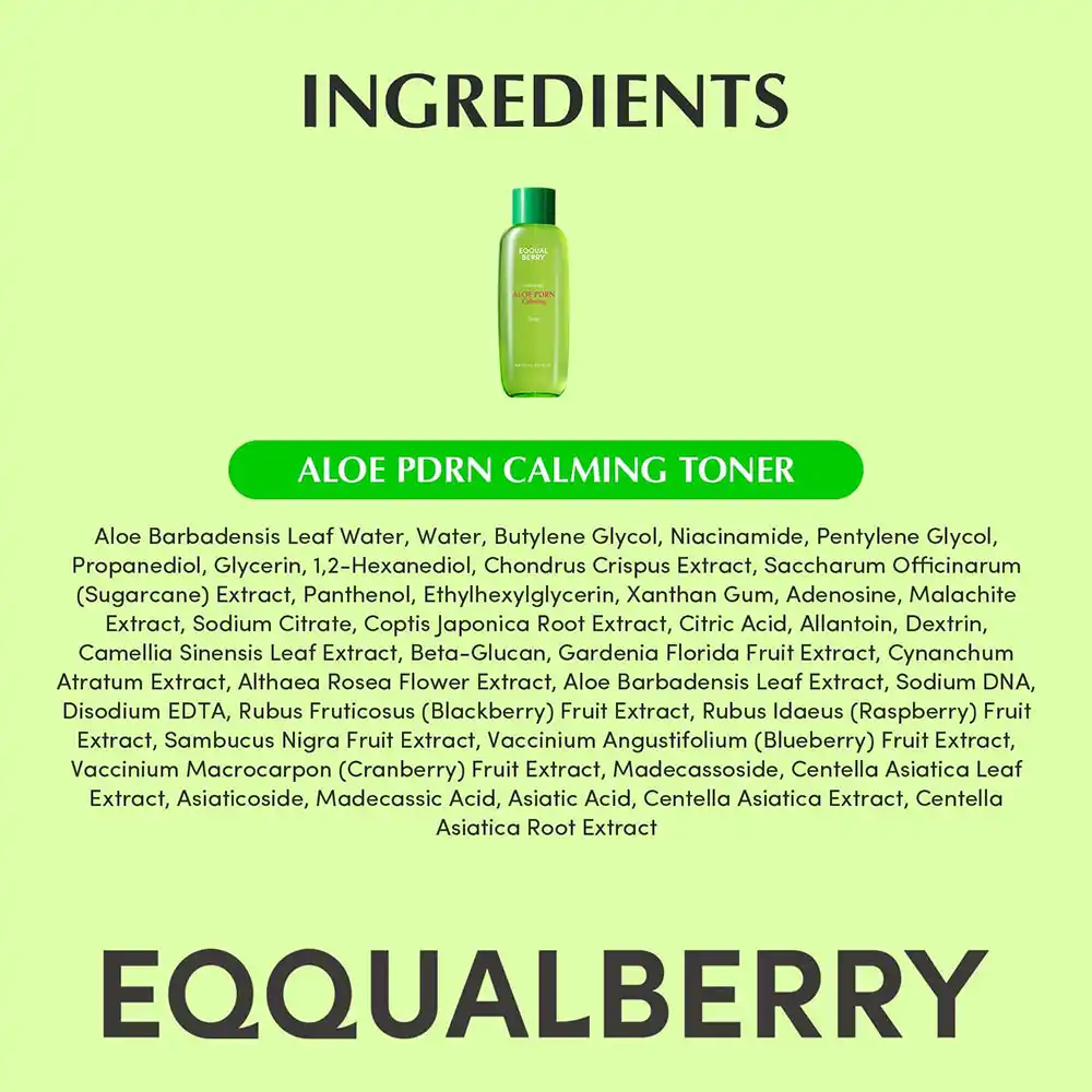 تونر PDRN آلوئه‌ورا اکوال بری تسکین‌دهنده و ترمیم‌کننده پوست EQQUALBERRY Aloe PDRN Calming Toner