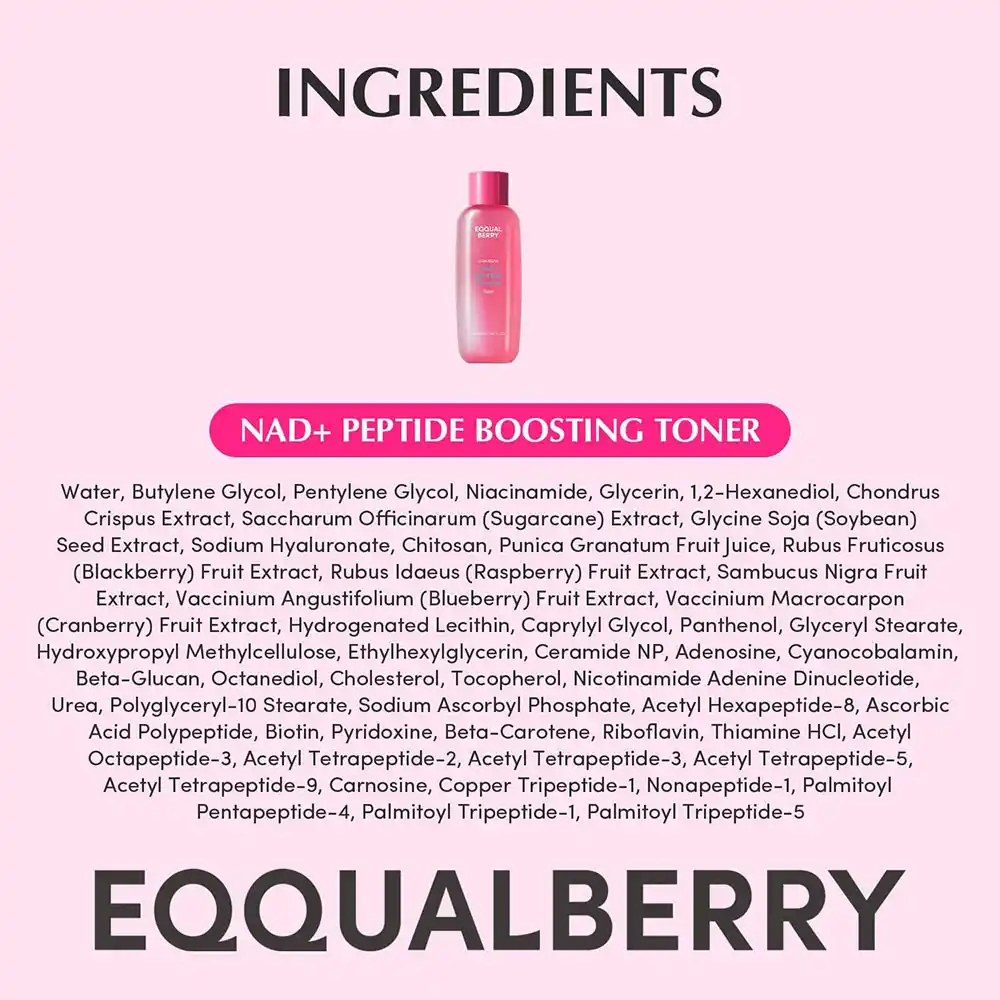 تونر NAD+ و پپتاید اکوال بری ضد چروک، جوان‌ساز و درخشان‌کننده EQQUALBERRY NAD+ Peptide Boosting Toner