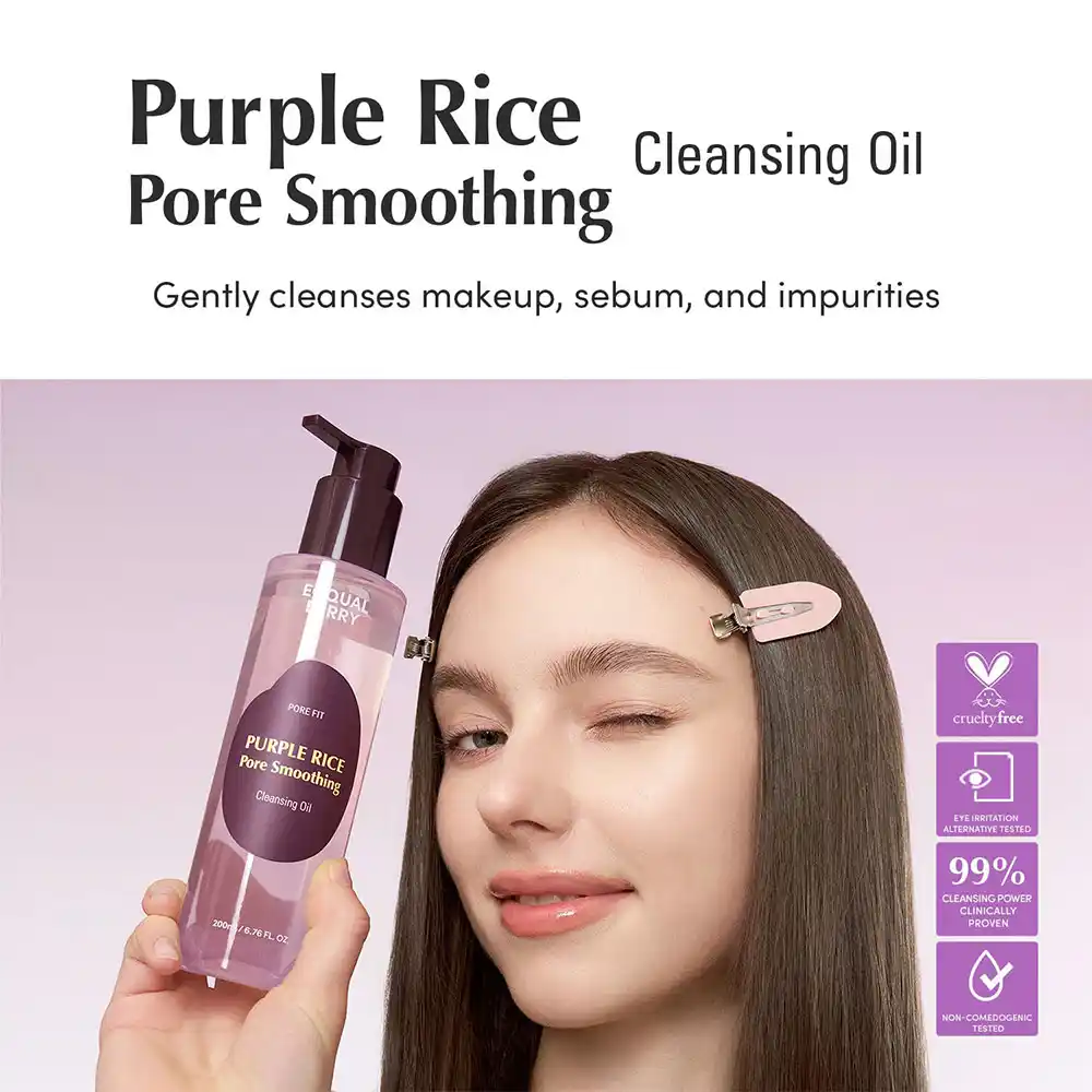 شوینده روغنی کنترل منافذ برنج بنفش اکوال بری | EQQUALBERRY Purple Rice Pore Smoothing Cleansing Oil