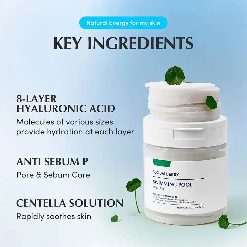 پد تونر آبرسان و تسکین‌دهنده اکوال بری EQQUALBERRY Swimming Pool Toner Pads
