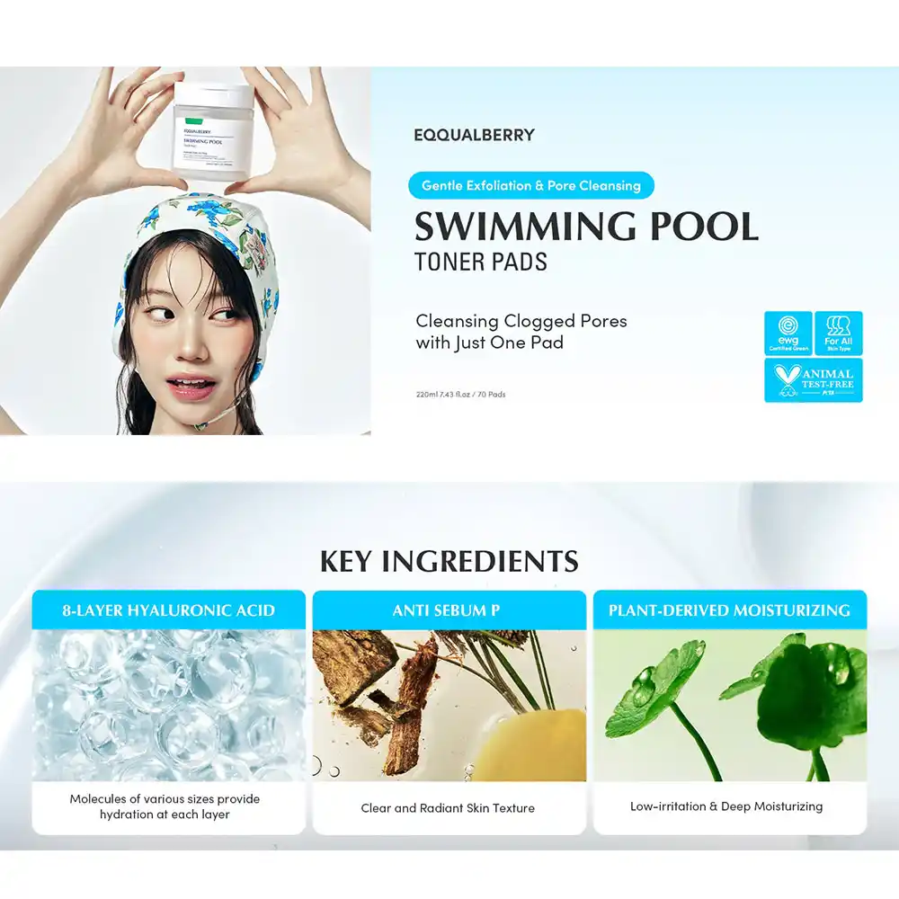 پد تونر آبرسان و تسکین‌دهنده اکوال بری EQQUALBERRY Swimming Pool Toner Pads