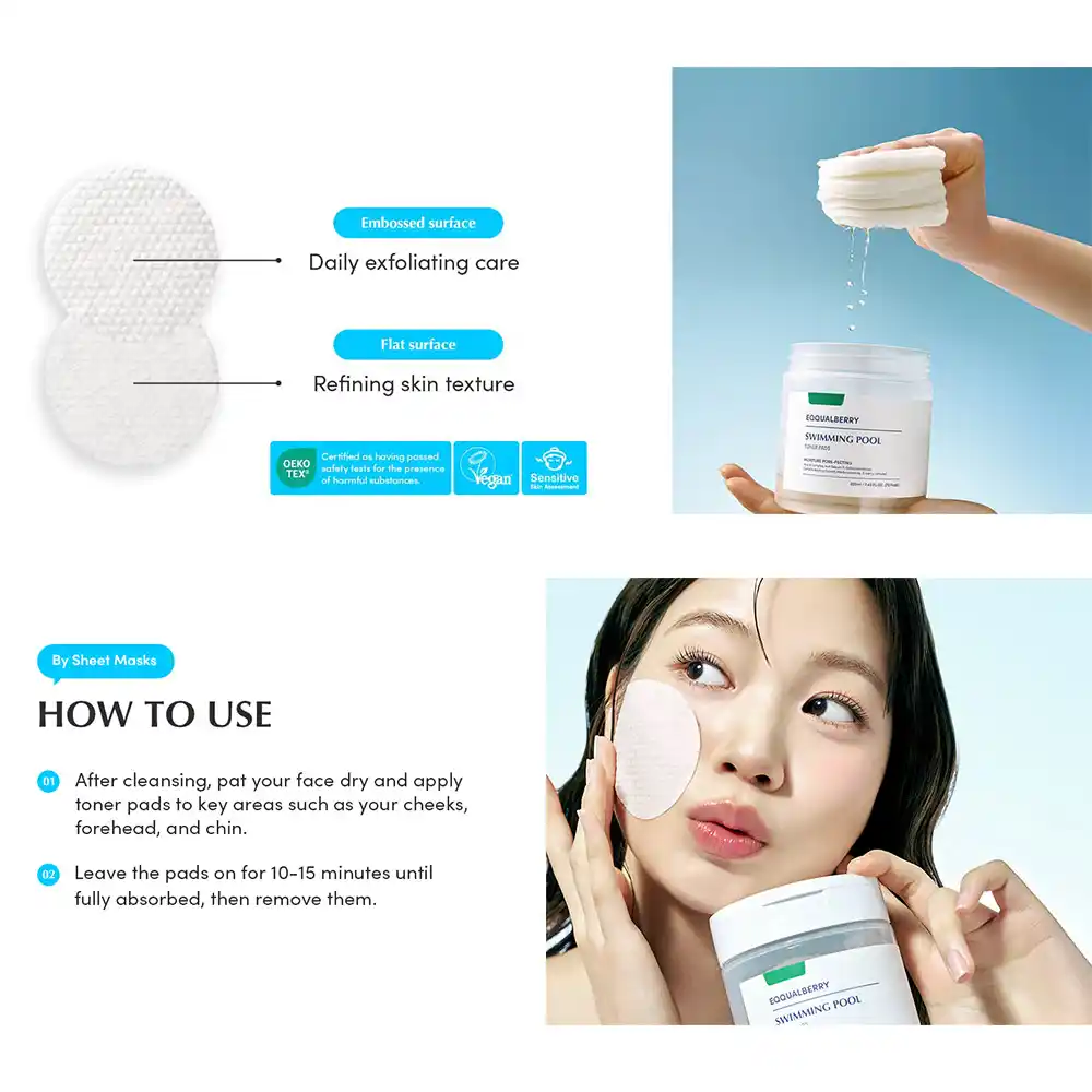 پد تونر آبرسان و تسکین‌دهنده اکوال بری EQQUALBERRY Swimming Pool Toner Pads