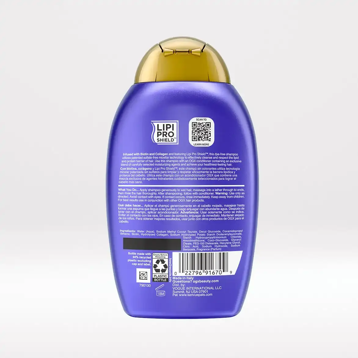 شامپو ضخیم‌کننده و حجم‌دهنده بیوتین و کلاژن او جی ایکس OGX Thick and Full Biotin and Collagen Volumizing Shampoo