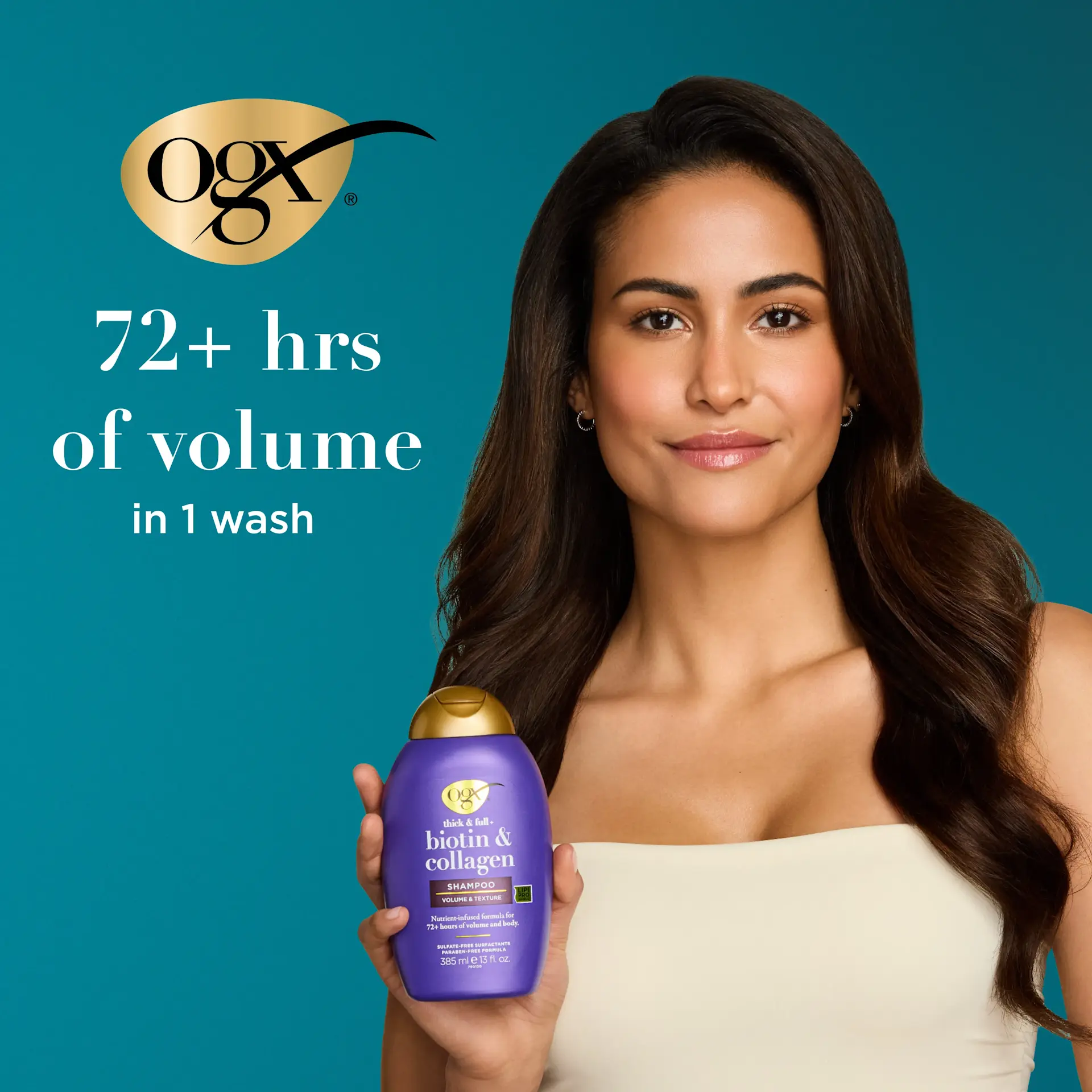 شامپو ضخیم‌کننده و حجم‌دهنده بیوتین و کلاژن او جی ایکس OGX Thick and Full Biotin and Collagen Volumizing Shampoo