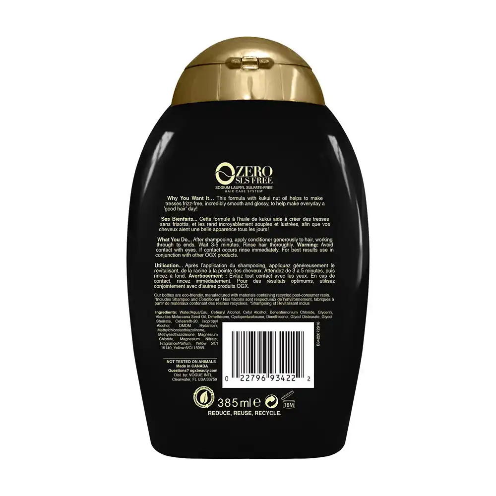 شامپو آبرسان و ضد وز روغن کوکوی او جی ایکس OGX Hydrate and Defrizz Kukui Oil Shampoo