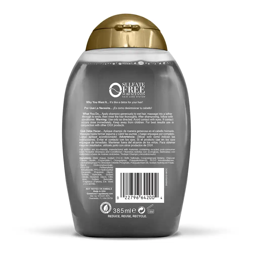 شامپو پاک‌کننده و دتاکس زغال اکتیو او جی ایکس OGX Purifying Charcoal Detox Shampoo
