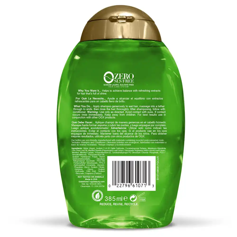 شامپو شاداب‌کننده درخت چای و نعناع او جی ایکس OGX Refreshing Scalp Teatree Mint Shampoo