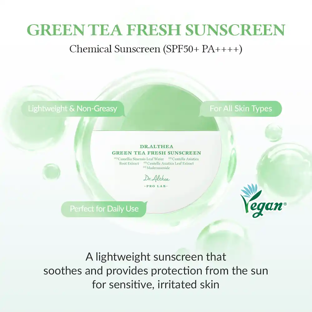 ضدآفتاب چای سبز دکترآلتیا Dr.Althea Green Tea FreshSPF50 | تسکین دهنده پوست خشک و حساس