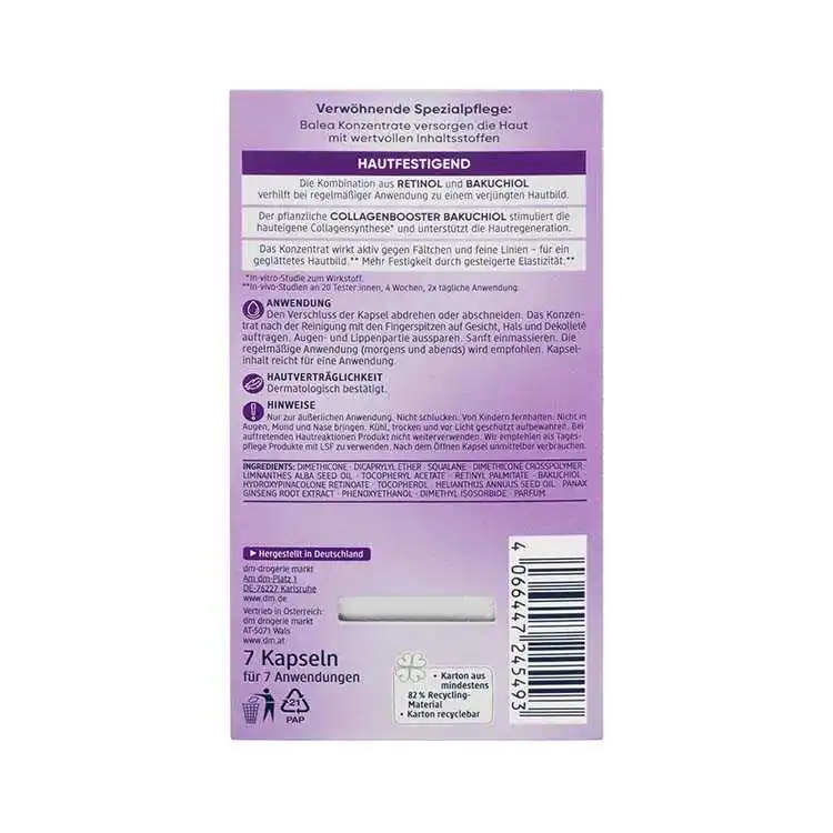 کپسول کنسانتره ضد چروک باله‌آ Balea Retinol Capsule حاوی رتینول و باکوچیول | ۷ عدد