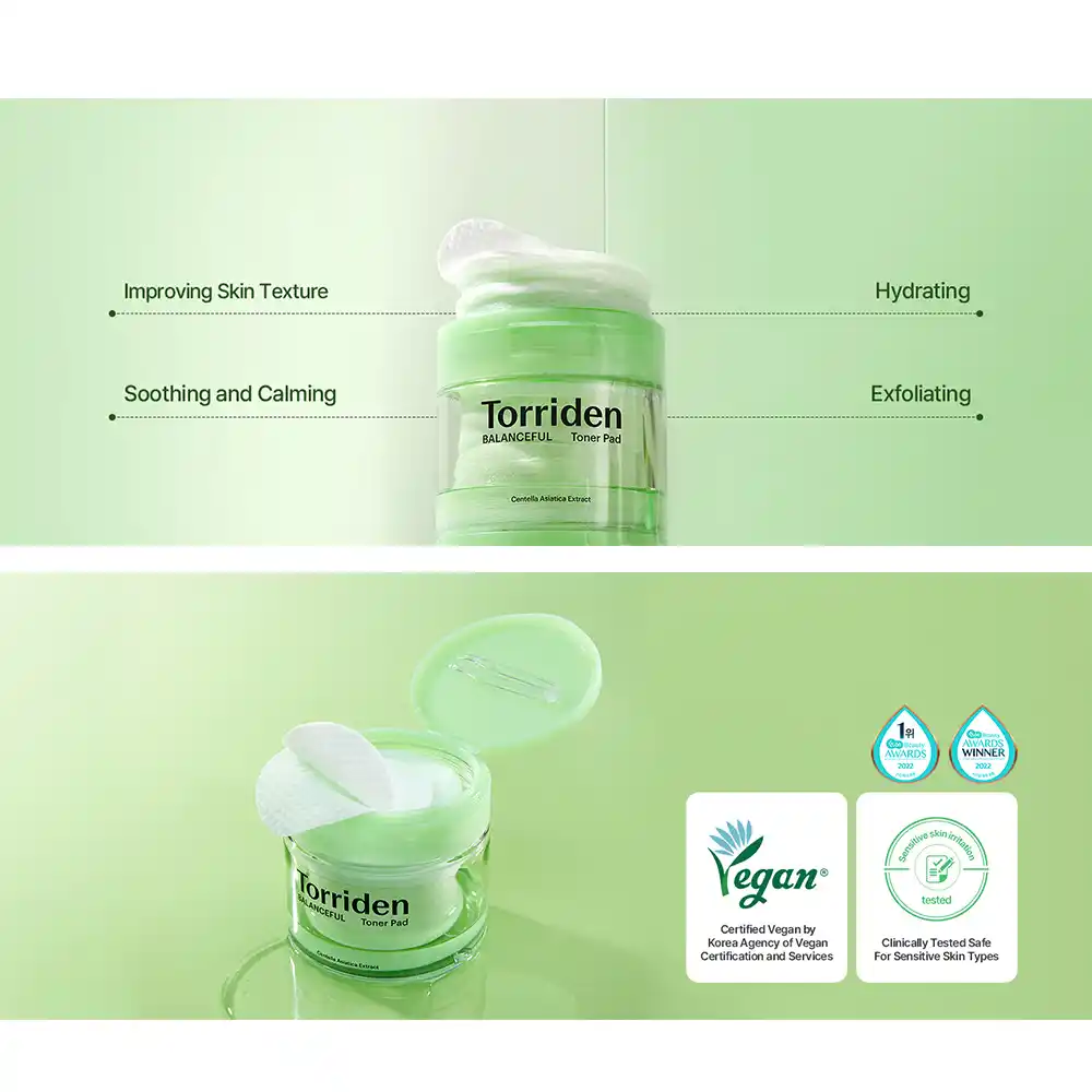 پد تونر تسکین دهنده سیکا توریدن Torriden Balanceful Cica Toner Pad | آبرسان پوست حساس و چرب
