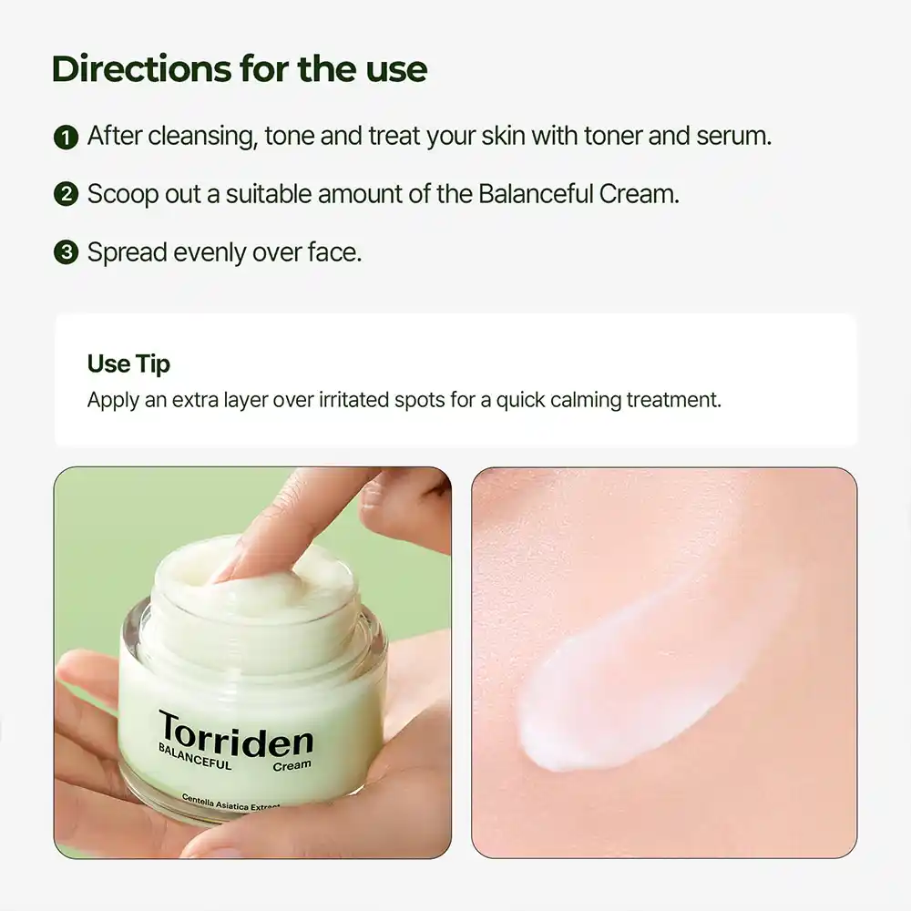 کرم تسکین‌دهنده سیکا توریدن Torriden BALANCEFUL Cica Soothing Cream | آبرسان و ضدالتهاب