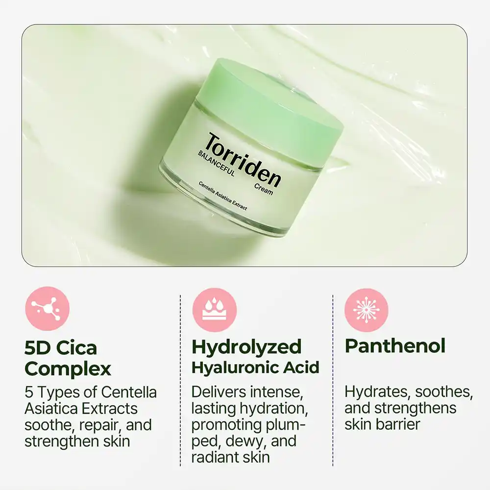 کرم تسکین‌دهنده سیکا توریدن Torriden BALANCEFUL Cica Soothing Cream | آبرسان و ضدالتهاب