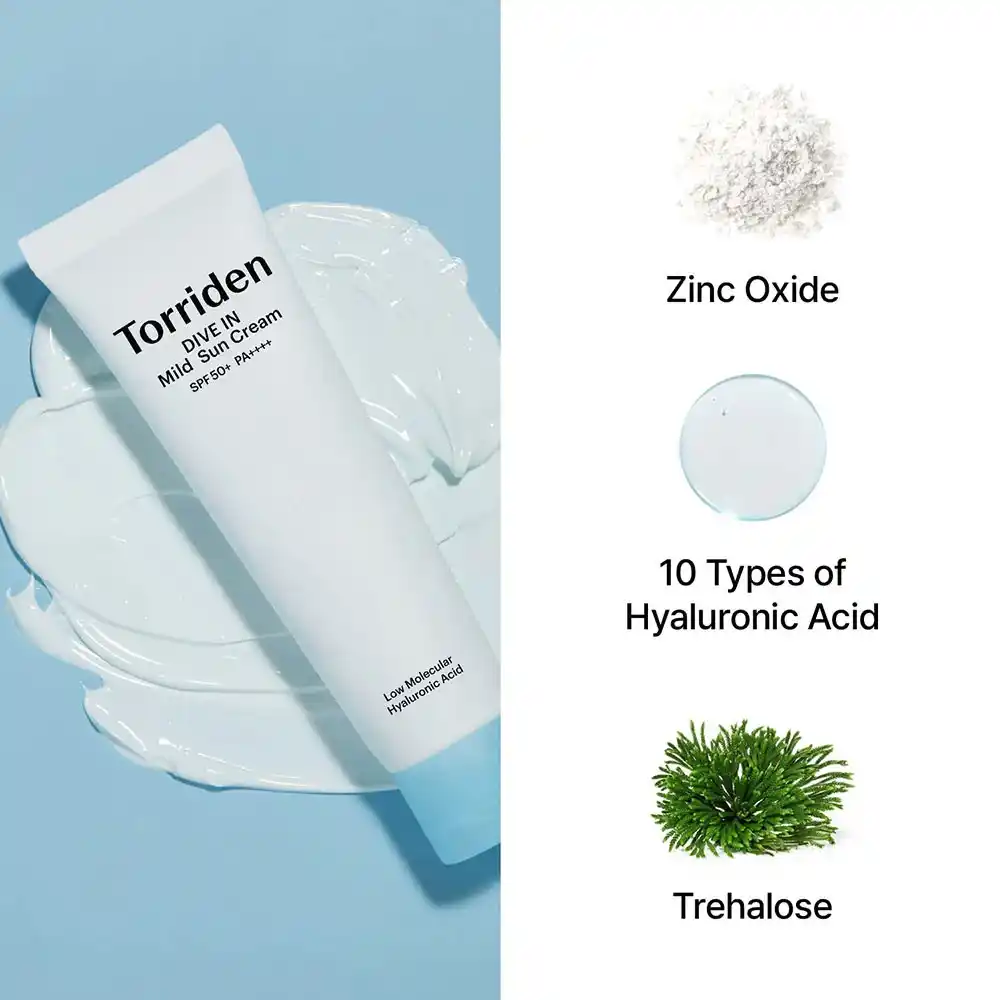 کرم ضد آفتاب فیزیکی مرطوب‌کننده توریدن Torriden Dive In Mild Sun Cream | آبرسان و تسکین دهنده