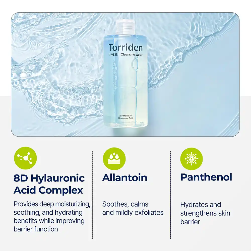 میسلار واتر آبرسان هیالورونیک اسید توریدن Torriden Dive-In Hyaluronic Acid Cleansing Water | پاک‌کننده آرایش وتسکین دهنده