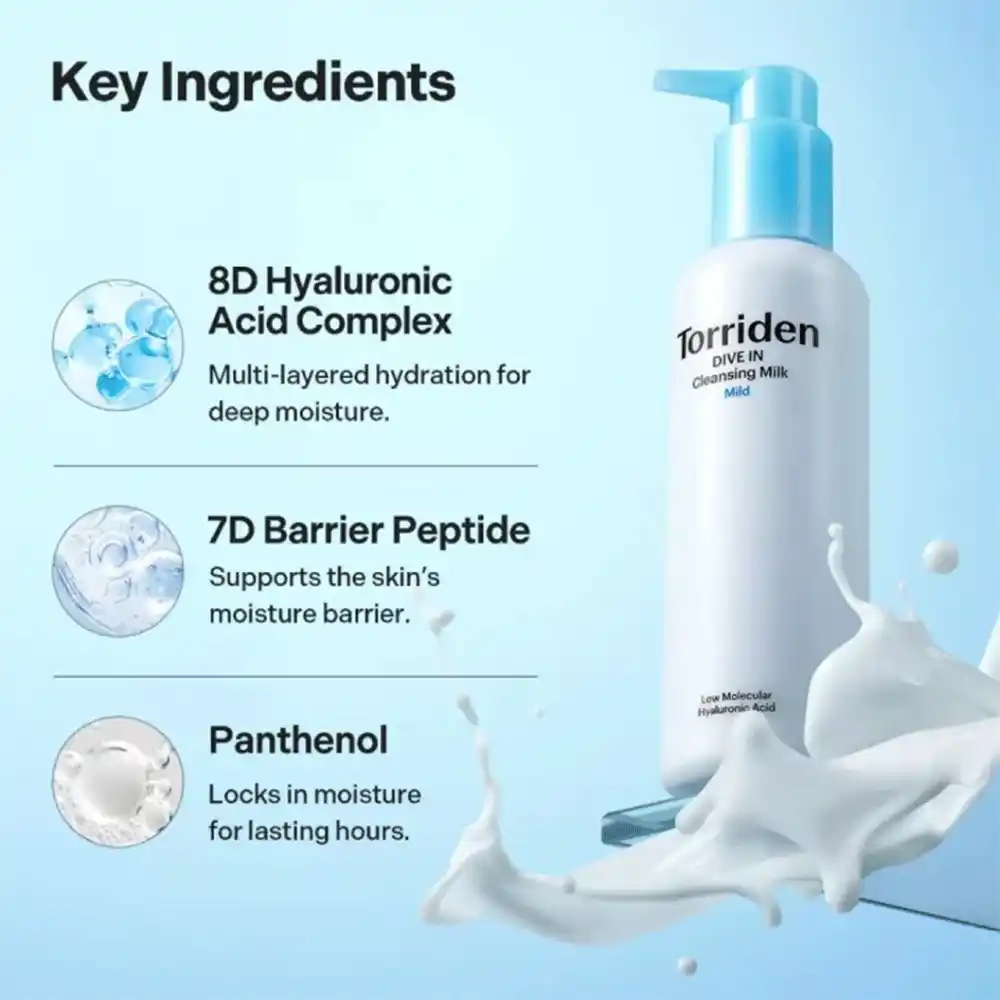 شوینده میلکی هیالورونیک اسید توریدن Torriden DIVE IN Cleansing Milk | مرطوب کننده و آبرسان
