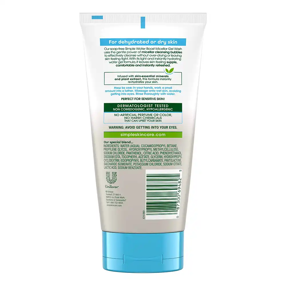 ژل شوینده میسلار صورت سیمپل Simple Water Boost Micellar Gel Facial Wash | پاکسازی ملایم پوست خشک و حساس