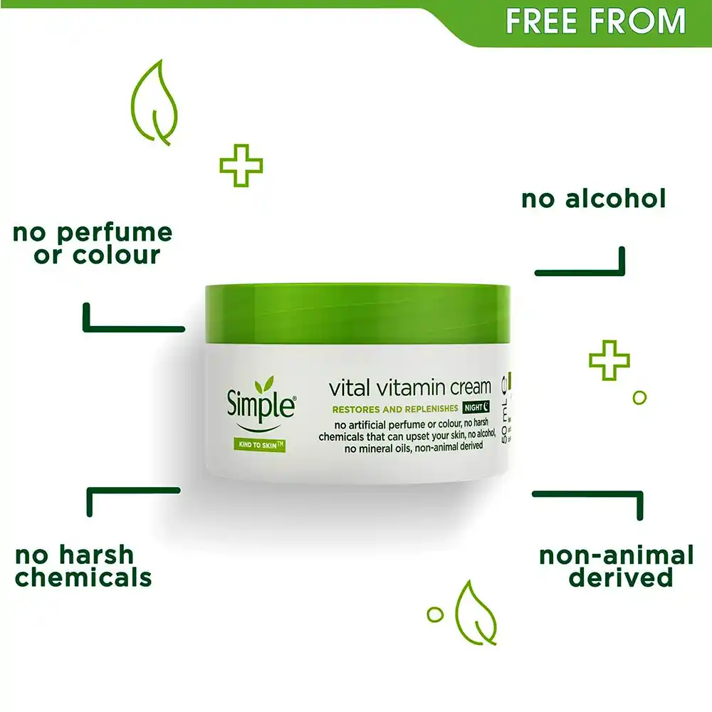 کرم شب ویتال ویتامین سیمپل Simple Vital Vitamin Night Cream 50ml | تغذیه و بازسازی پوست حساس