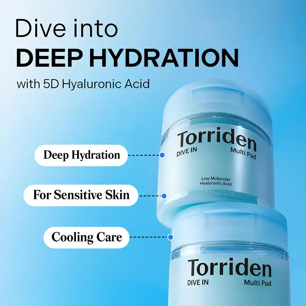 پد تونر هیالورونیک اسید توریدن Torriden DIVE IN Multi Pad | آبرسانی و تسکین دهنده پوست
