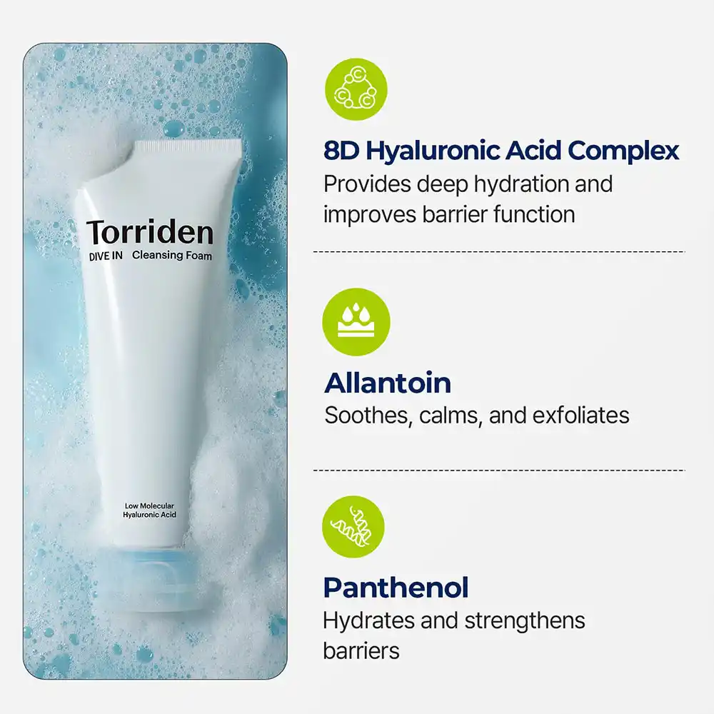 فوم شستشوی ملایم مرطوب‌کننده هیالورونیک اسید توریدن Torriden DIVE IN Cleansing Foam