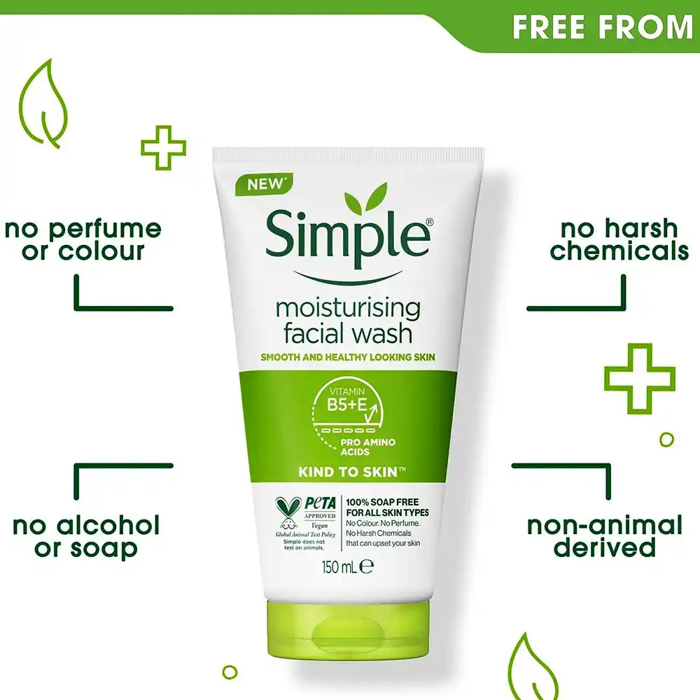 ژل شستشوی مرطوب‌کننده صورت سیمپل Simple Kind to Skin Moisturising Facial Wash | پاکسازی ملایم پوست خشک