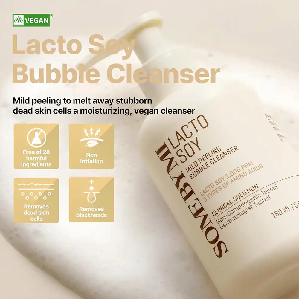 فوم حبابی لایه بردار لاکتو سویا سام بای می SOME BY MI Lacto Soy Mild Peeling Bubble Cleanser 180ml | پاکسازی منافذ و کنترل چربی