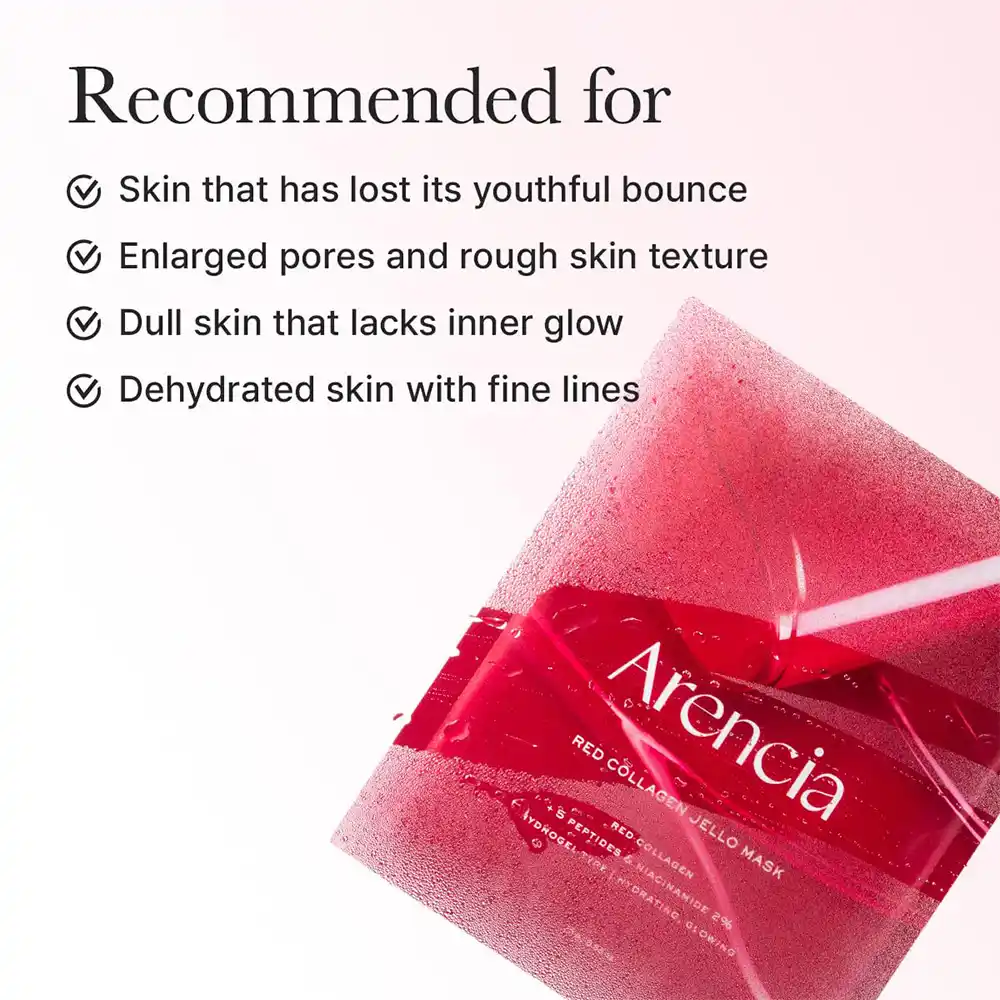 ماسک ژلی کلاژن قرمز آرنسیا Arencia Red Collagen Jello Mask 4ea | آبرسان، ضد چروک و تقویت‌کننده سد دفاعی پوست