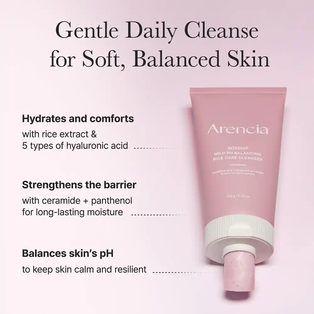 شوینده رزهیپ آرنسیا Arencia Rosehip Rice Cake Cleanser | متعادل‌کننده pH، تقویت‌کننده سد دفاعی و پاک‌کننده ملایم پوست
