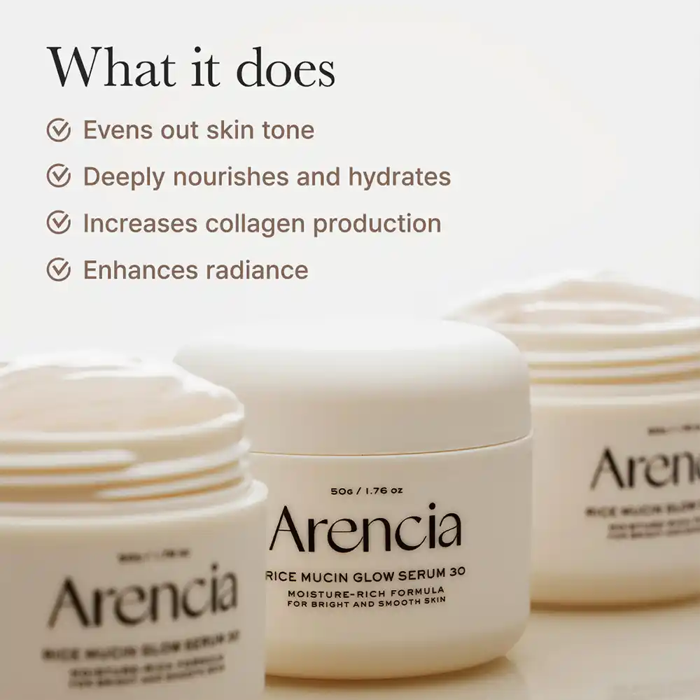 سرم شب ضد چروک و روشن کننده آرنسیا Arencia Rice Mucin Glow Serum | حاوی کلاژن و هیالورونیک اسید