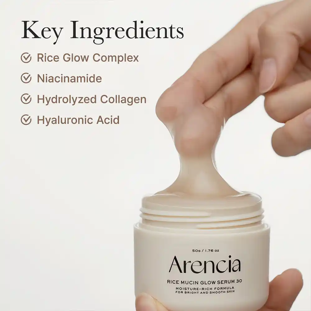 سرم شب ضد چروک و روشن کننده آرنسیا Arencia Rice Mucin Glow Serum | حاوی کلاژن و هیالورونیک اسید