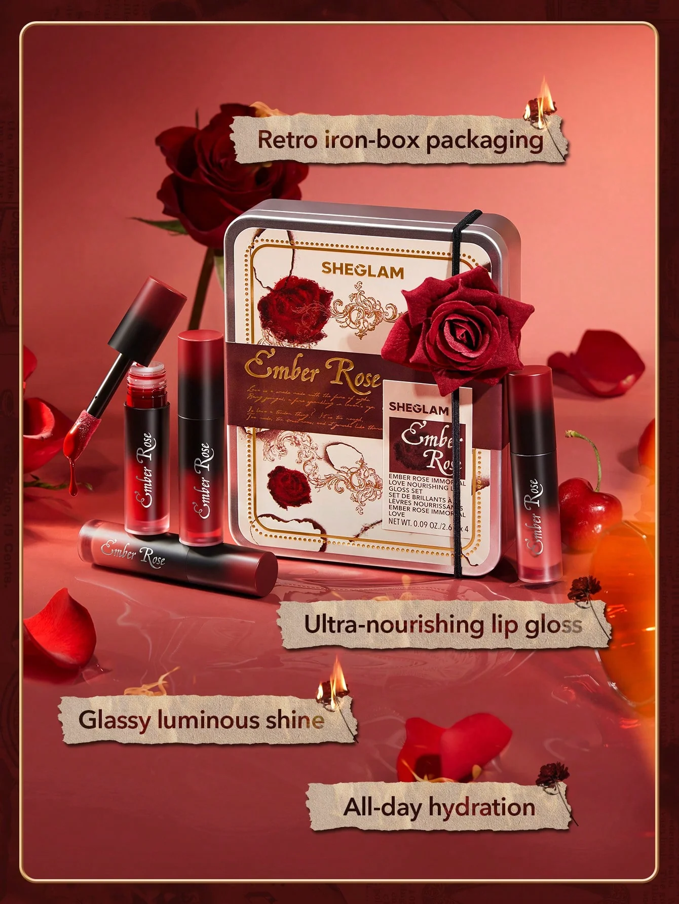 رژ لب مایع براق شیگلم مدل Ember Rose در 4 رنگ جذاب