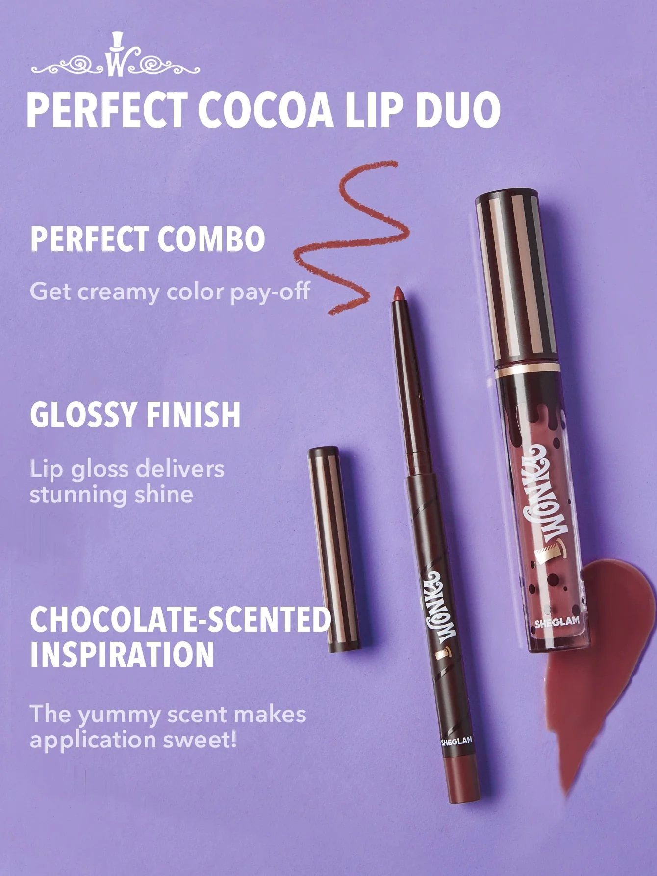 ست لیپ گلاس و خط لب شیگلم با رایحه کاکائو COCOA KISS  رنگ brownie bite