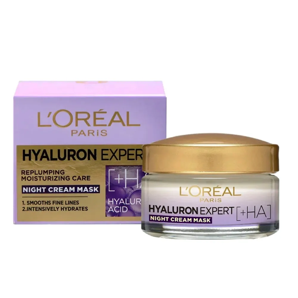 ماسک کرم آبرسان و ضد چروک شب هیالورون لورال  L’Oréal Hyaluron Expert Night Cream Mask 50ml