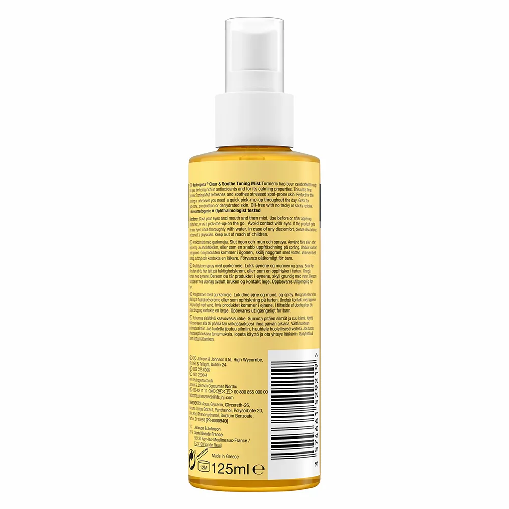 اسپری تونر پاک کننده و آرامش بخش زردچوبه نوتروژینا Neutrogena Clear & Soothe Toning Mist 125ml